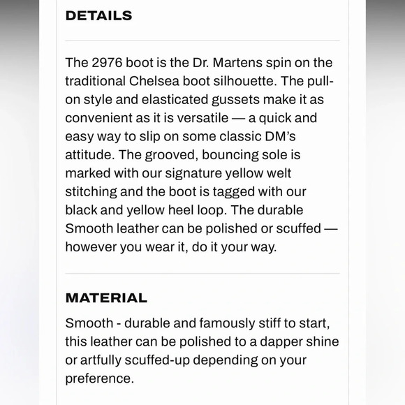 New Dr.Martens 2976 YELLOW STITCH SMOOTH LEATHER CHELSEA BOOTS M10 L11 in White - Picture 5 of 12